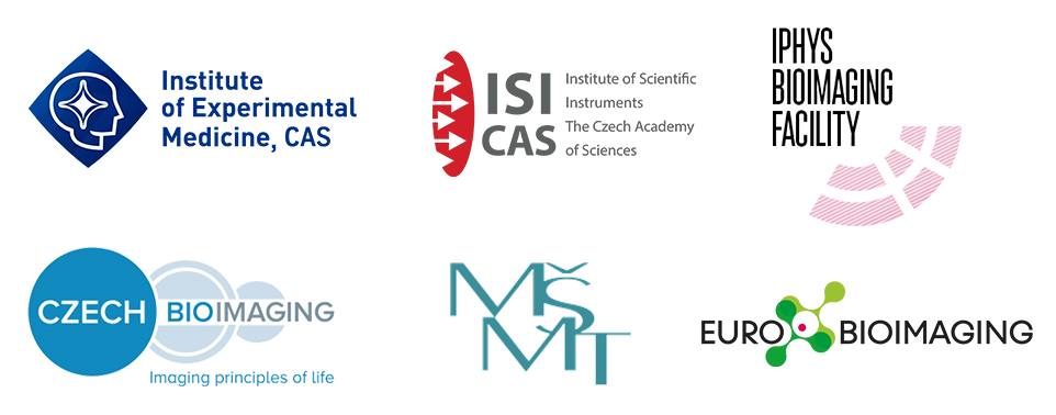 Loga pořádajících institucí s anglickými názvy: Institute of Experimental Medicine of the CAS, Institute of Scientific Instruments of the CAS, Institute of Physiology of the CAS – Bioimaging facility, Czech BioImaging (motto: Imaging principles of life), Ministry of Education, Youth and Sports (MŠMT), Euro–BioImaging.