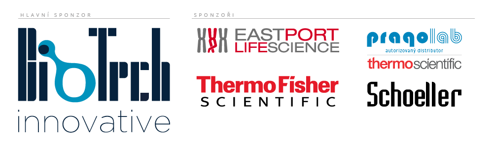 Loga partnerů konference: společností Pragolab, Schoeller Instruments. Thermo Fisher Scientific (Life Technologies Czech Republic), East Port Praha a hlavního sponzora BioTech.
