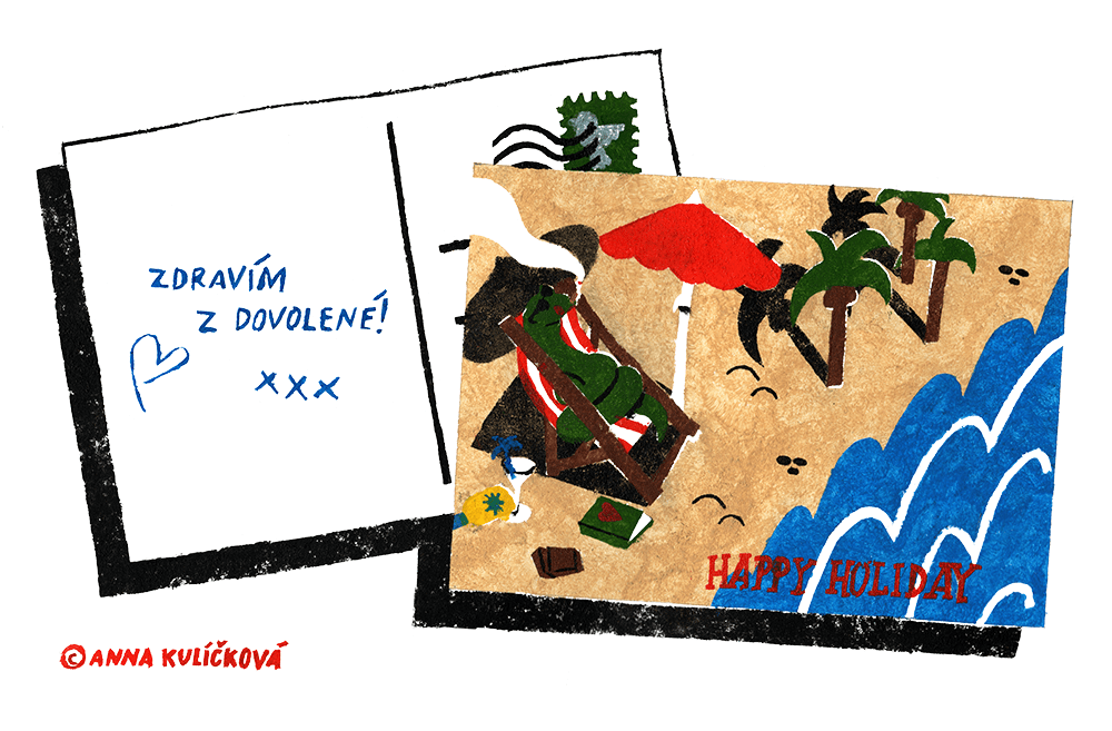 Drawn postcards with the text 